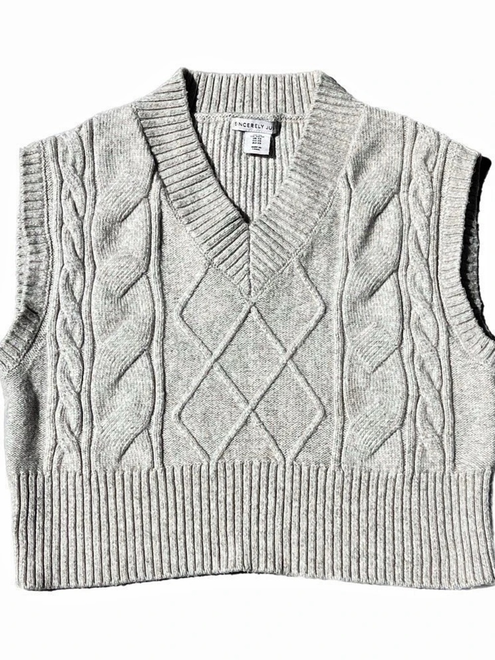Sincerely Jules Women’s Cropped Chunky Cable Knit V Neck Sweater Vest Size XS